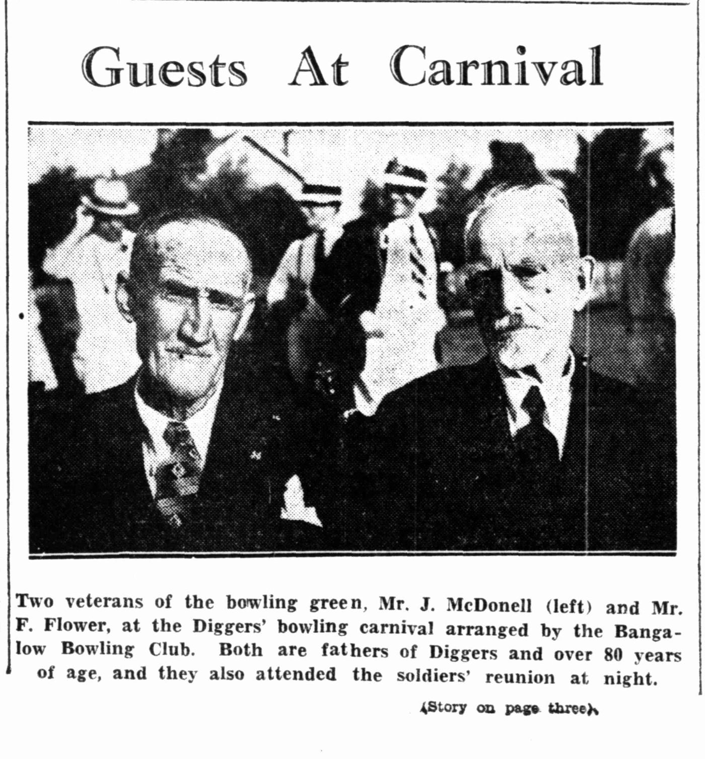 Newspaper photo: two elderly men at the Diggers' carnival