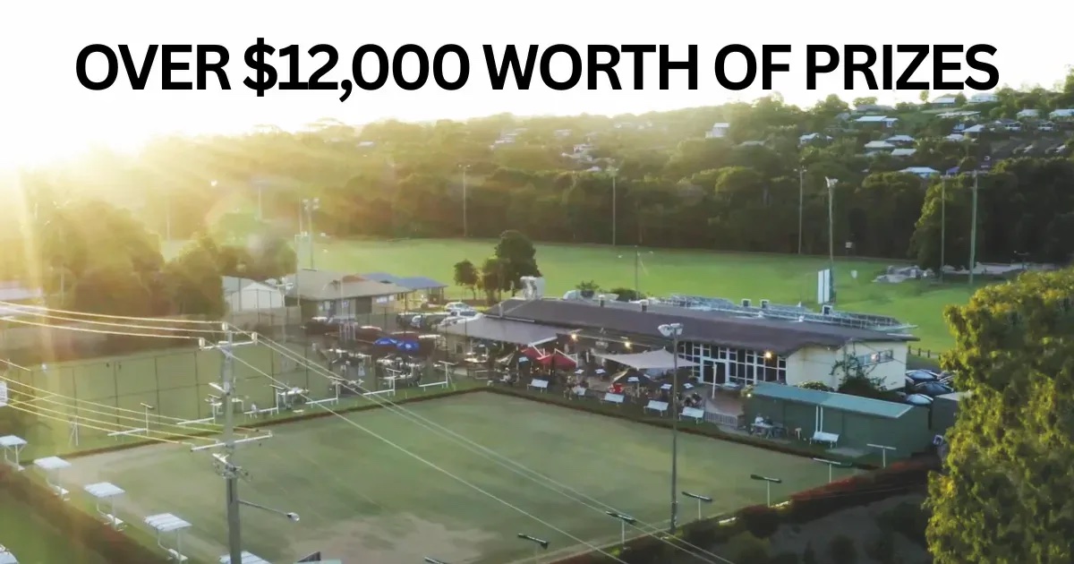 Over $12,000 worth of prizes: an aerial view of the Bowlo at sunset